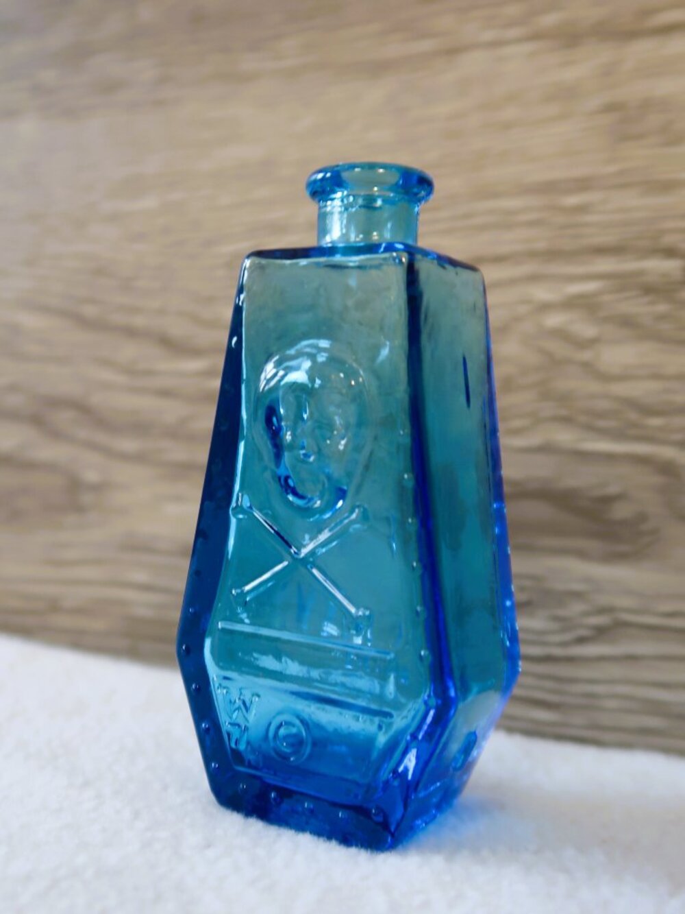 Vintage Cobalt Blue Embossed Glass Bottle "Use With Care" Patented Portrait 3in - Picture 3 of 11